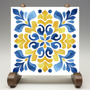 Gul Fleur-de-Lis Azulejo Tryck Kakelplatta