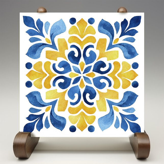 Gul Fleur-de-Lis Azulejo Tryck Kakelplatta (Skapare uppladdad)