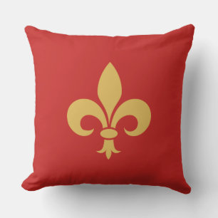 Gul Fleur de Lis på karmosinröd Kudde