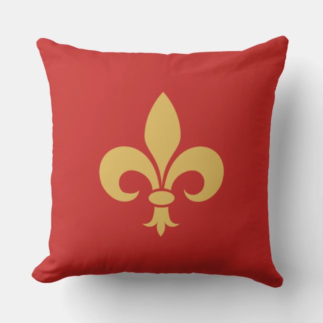Gul Fleur de Lis på karmosinröd Kudde (Framsida)