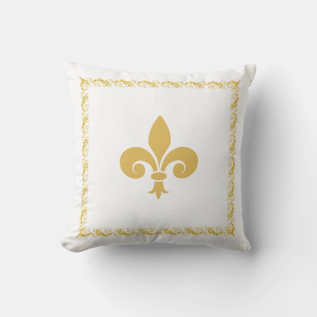 Gul Fleur de Lis på Vit Kudde (Framsida)