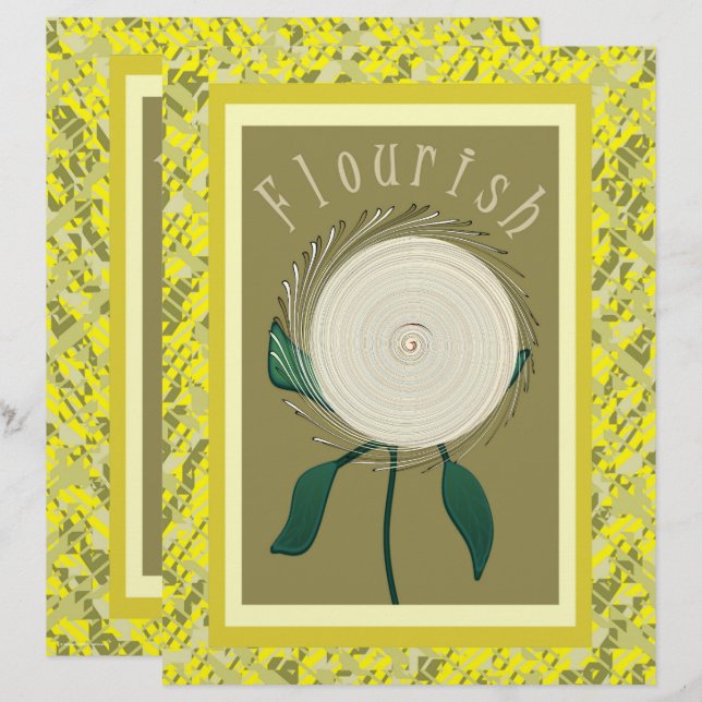 Gul Flourish Blomma Scrapbookpapper 2-Sidig Sida (Fram/baksida)