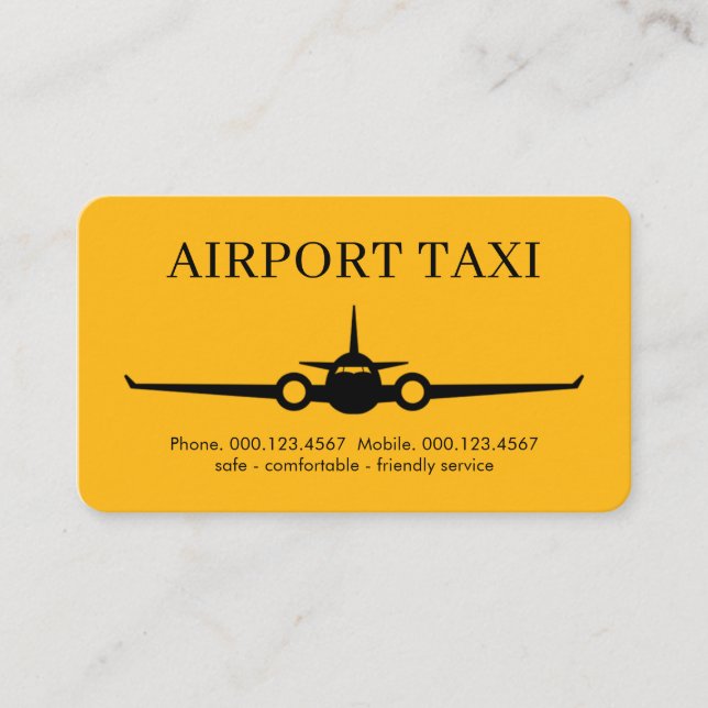 Gul flygplats taxi tjänst visitkort (Framsida)