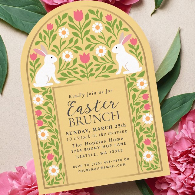 Gul folkkonst påskbrunch valvformad inbjudan (Skapare uppladdad)