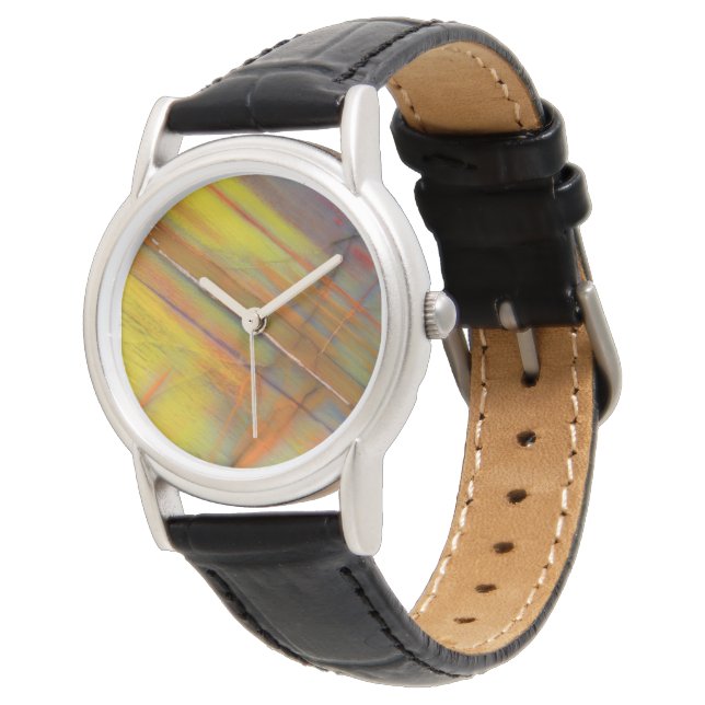 Gul förstenad trä armbandsur (Vinklad)
