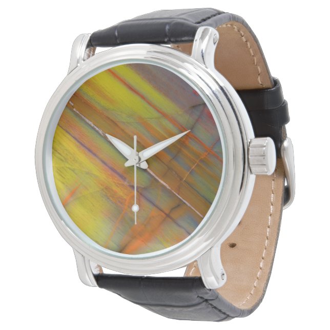 Gul förstenad trä armbandsur (Vinklad)