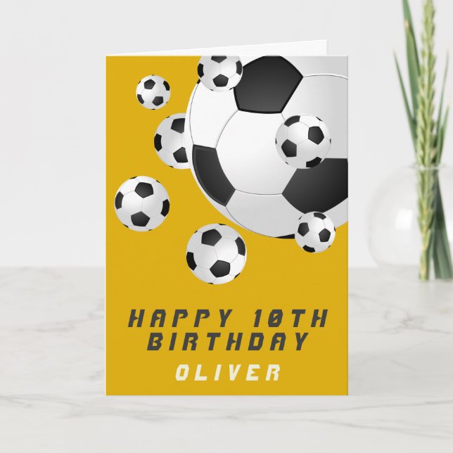 Gul Fotboll Boll Pojke Glad Födelsedag Kort (Framsida)