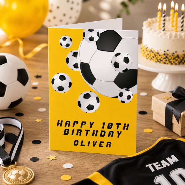 Gul Fotboll Boll Pojke Glad Födelsedag Kort (Skapare uppladdad)