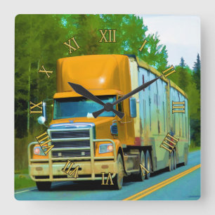 Gul fraktlastbil - lorry- och huvudvägkonst fyrkantig klocka