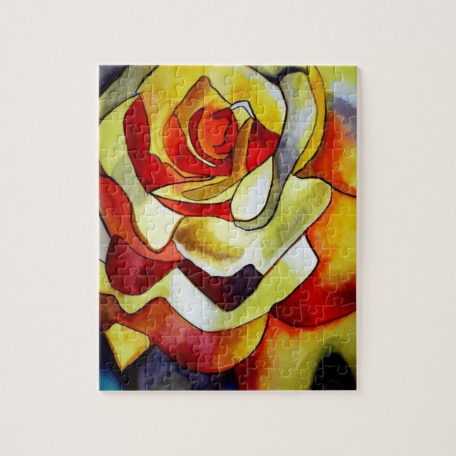 Gul Freesia blomma akvarell konst måleri Pussel (Vertikal)