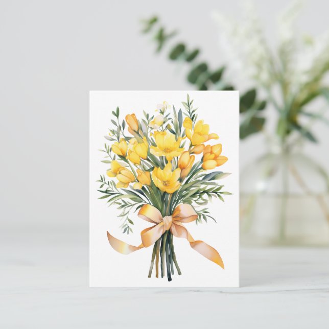 Gul Freesia Blomsterbukett Vykort (Stående Fram)