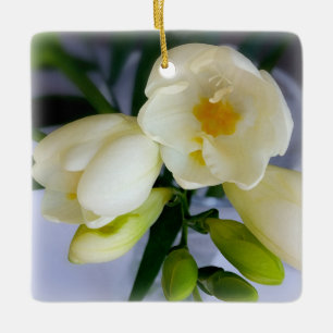 gul freesia för vit julgransprydnad keramik