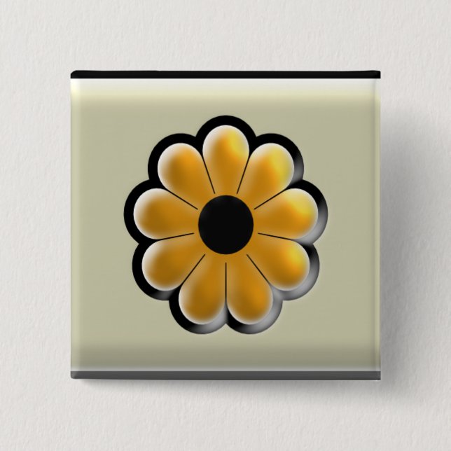 Gul Fyrkantig Blomsterknapp – Modern Blommig Desig Knapp (Framsida)