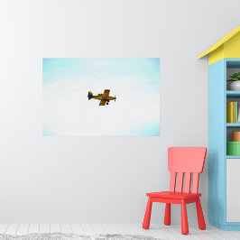 Gul gammal propellerflygplanskonst poster