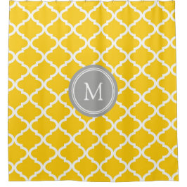 Gul gardin för dusch för vitQuatrefoil Monogram