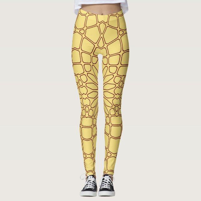 Gul geometrisk mönster "Ratti_Creative_Arts" Leggings (Framsida)