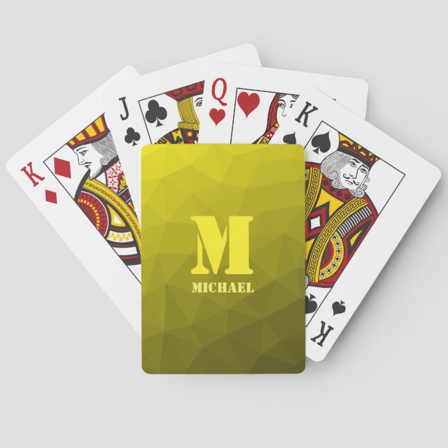 Gul geometrisk nätmönster Monogram Casinokort (Baksidan)