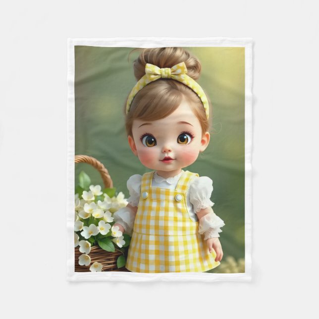 Gul Gingham Baby Doll-filtsäng Fleecefilt (Framsidan)