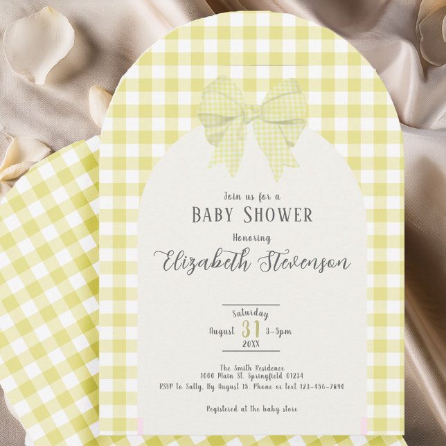 Gul Gingham-båge Könsneutral Baby Shower-båge Inbjudningar (Skapare uppladdad)