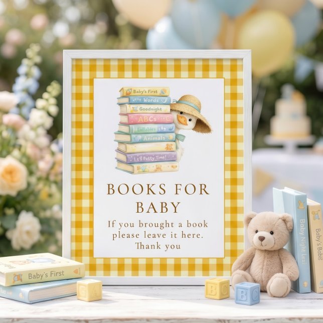 Gul Gingham Bokskylt för Babyfirande med Gås Poster (Skapare uppladdad)