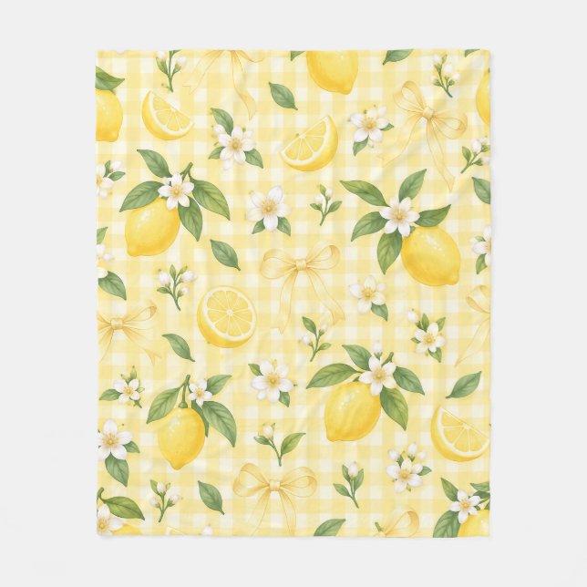 Gul Gingham Citron Blommig Bågmönster Fleecefilt (Framsidan)