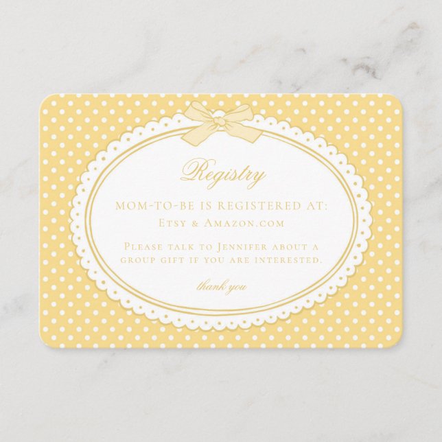Gul Gingham Coquette Båge Barnpresentregister Tilläggskort (Framsida)