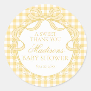 Gul Gingham Coquette Bow Baby Shower-present Runt Klistermärke