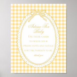Gul Gingham Coquette-slöja Råd för Baby Shower Poster