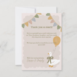 Gul Gingham Dumma Gås med Ballong Födelsedag Tack Kort