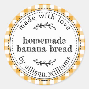 Gul Gingham Hemlagad Bananbröd Etikett