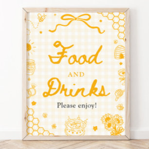 Gul Gingham Honey Bee Mat och Dryck Skylt
