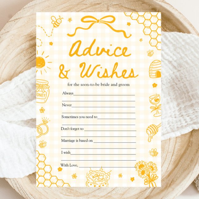 Gul Gingham Honey Bee Råd och Önskningar Spel Inbjudningar (Yellow Gingham Honey Bee Advice and Wishes Game)