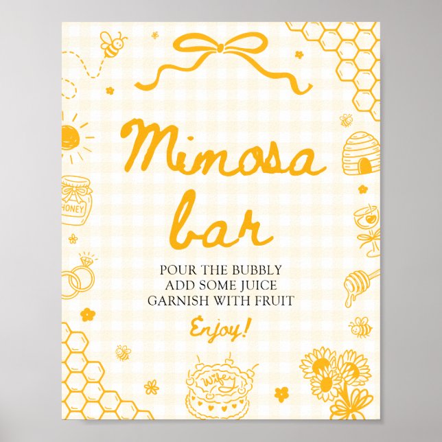 Gul Gingham Honungsbi Mimosa Barskylt Poster (Framsidan)
