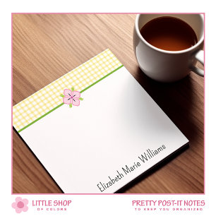 Gul Gingham Rosa Blommig Personlig Post-it Block