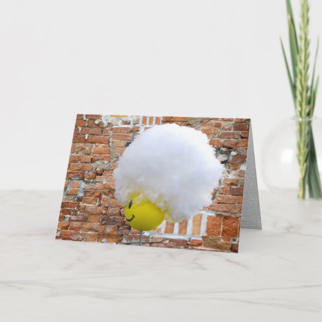 Gul Glad Ansikte Antennprydnad, Fluffig Snöhatt Helgkort (Framsida)