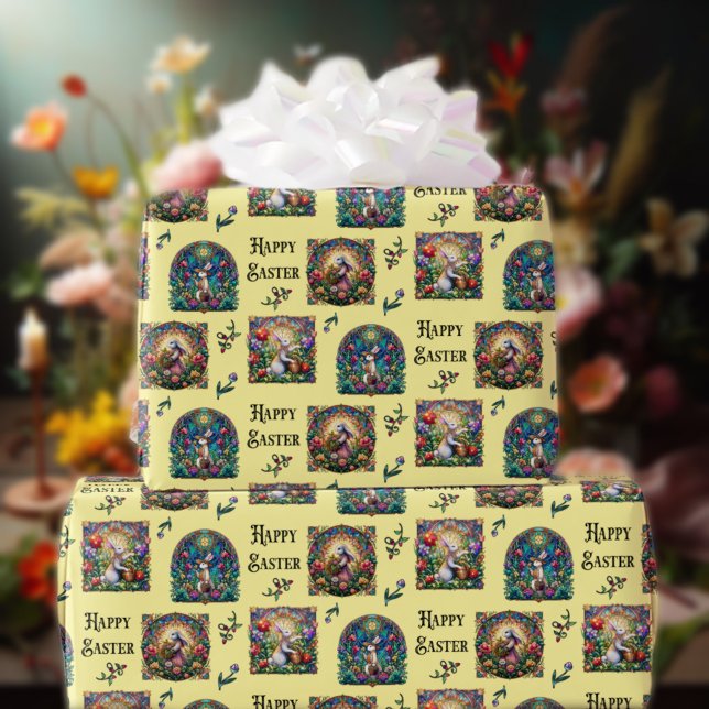 Gul Glad påskhar Elegant glasmålning Presentpapper (Skapare uppladdad)