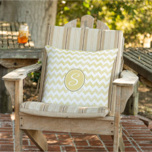 Gul Glitter Grunge Chevron Med Monogram Kudde