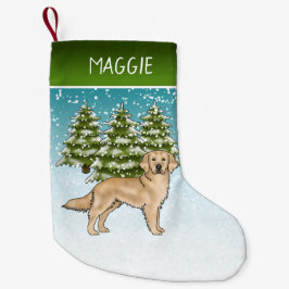 Gul Golden Retriever Blå Jul Anpassat Namn Liten Julstrumpa
