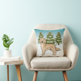 Gul Golden Retriever Blå Jul Vinter Kudde