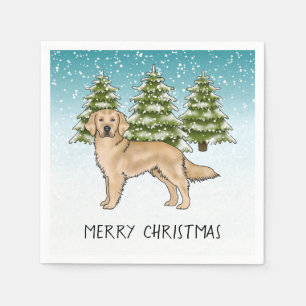 Gul Golden Retriever Blå Jul Vinter Pappersservett