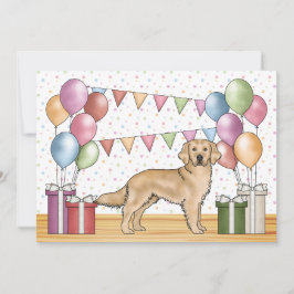 Gul Golden Retriever Färgglad Pastell Födelsedag Inbjudningar