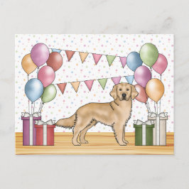 Gul Golden Retriever Färgglad Pastell Födelsedag Vykort