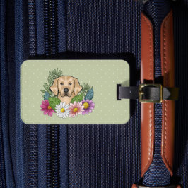 Gul Golden Retriever Färgglada Blommor Bagagebricka