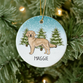 Gul Golden Retriever Hund Anpassat Namn Jul Julgransprydnad Keramik