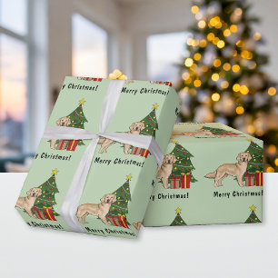 Gul Golden Retriever Hund Och Julgran Presentpapper