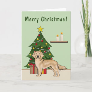 Gul Golden Retriever och festlig julgran Kort