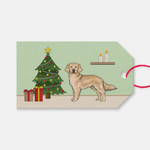 Gul Golden Retriever Tecknad Hund Julgran Presentetikett