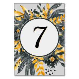 Gul + Grå Blommig Akvarell Elegant Bröllop Bordsnummer