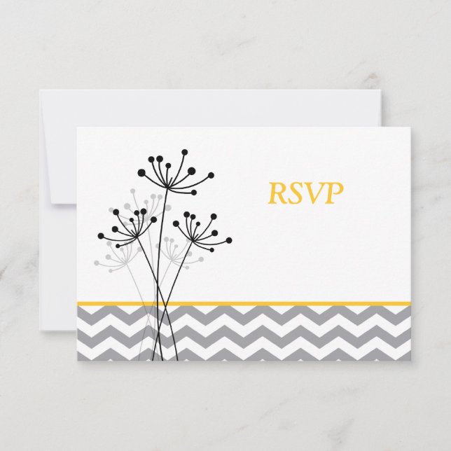 Gul, Grå Blommig, Chevron Bröllops RSVP-kort OSA Kort (Framsida)