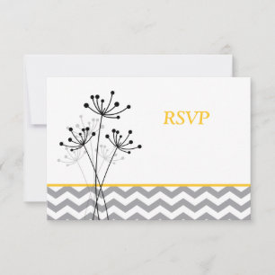 Gul, Grå Blommig, Chevron Bröllops RSVP-kort OSA Kort